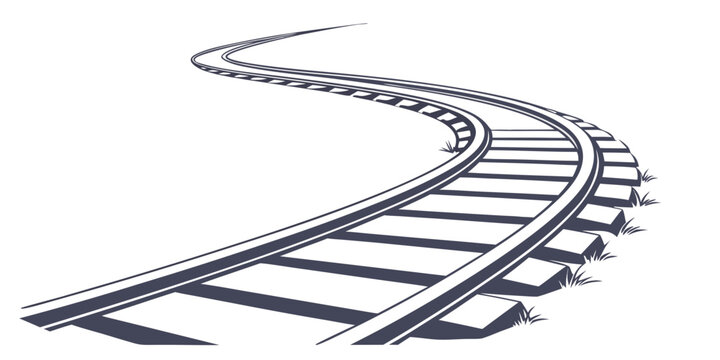 Illustration of winding train tracks extending into the distance with transportation perspective destination infrastructure transport locomotive direction distance