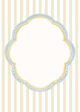 Scalloped Frame Template Vintage Style with Striped Background, Elegant Label Design for Branding, Invitations, Cards and Packaging