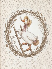 Fototapeta premium Watercolor whimsical woodland animals nursery art bundle. Featuring silly goose on the loose, tea party rabbit, fox with satchel, and hedgehog. Retro decor prints.