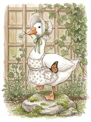Fototapeta premium Watercolor woodland nursery animals art bundle. Featuring Silly Goose, rabbits, hedgehogs, and badger. Hand-drawn vintage kids wall decor prints collection.