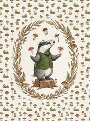 Fototapeta premium Watercolor woodland nursery animals art bundle. Featuring Silly Goose, rabbits, hedgehogs, and badger. Hand-drawn vintage kids wall decor prints collection.