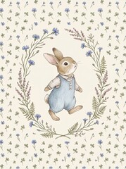 Fototapeta premium Watercolor woodland nursery animals art bundle. Featuring Silly Goose, rabbits, hedgehogs, and badger. Hand-drawn vintage kids wall decor prints collection.