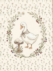 Fototapeta premium Watercolor woodland nursery animals art bundle. Featuring Silly Goose, rabbits, hedgehogs, and badger. Hand-drawn vintage kids wall decor prints collection.