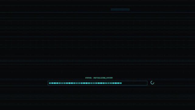 Digital loading bar displaying system initialization on a dark screen