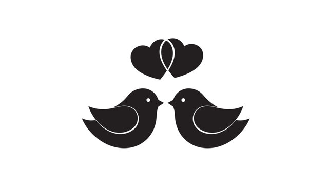 Two black birds sharing love hearts symbol with intertwined loops