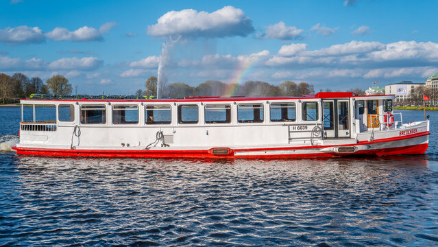 Hamburg, Germany - April 14, 2026: Tour boats on the Alster lake.