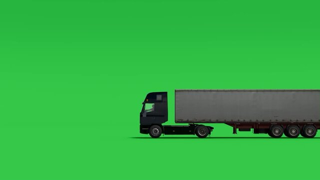 White Truck with Trailer on Green Screen
