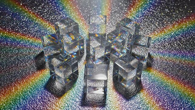 Abstract geometric prism shapes with rainbow light reflections
