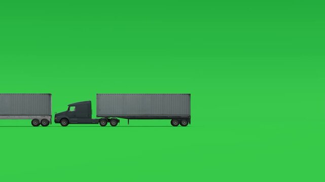 Two trucks on green screen, one white, one black