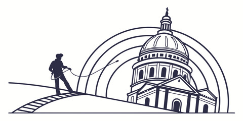 Rancher lassoing a government building dome with rainbow arch government building architecture symbolic illustration politics heritage monument structure classical © Mamun