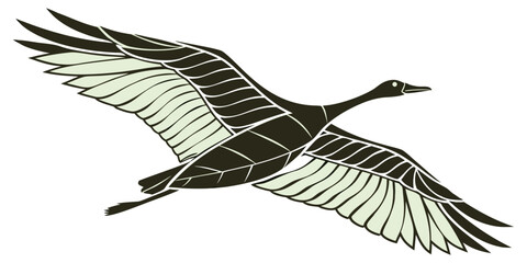 Stylized silhouette of a goose or crane in graceful flight with outstretched wings depicting migration freedom the beauty of wild birds silhouette wildlife migration abstract © Mamun
