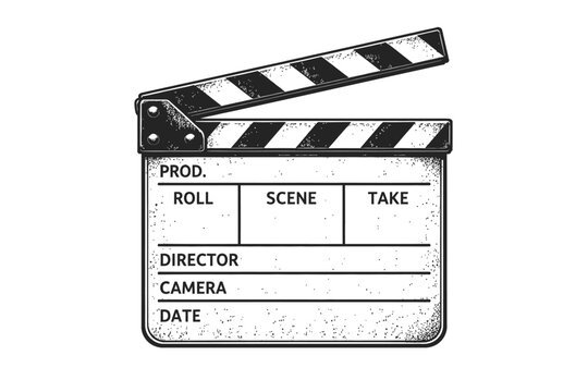 Vintage film clapper board on white background for movie production