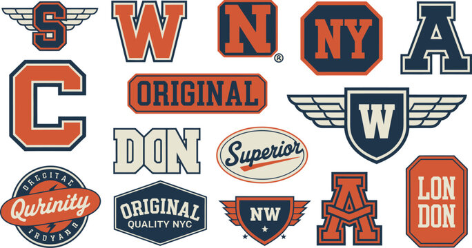 Varsity Sport Alphabet Letter Vector Set Vintage College Badge Style for Apparel Design