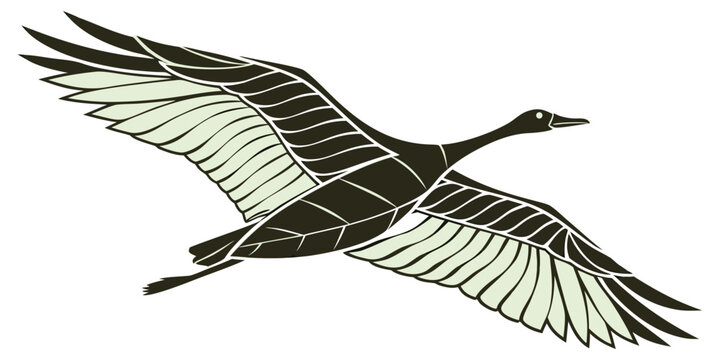 Stylized silhouette of a goose or crane in graceful flight with outstretched wings depicting migration freedom the beauty of wild birds silhouette wildlife migration abstract