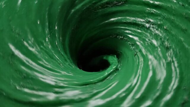 Thick Green Liquid Swirling Into A Deep Central Vortex 3d With Glossy Ripples And Particles