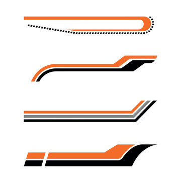 collection of racing style vehicle wrap striped decal, abstract speed line patterns, sporty motorsport graphics, clean modern stripe decals for vehicle wraps, creative automotive customization design 