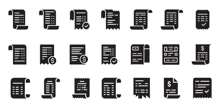 Comprehensive collection of receipt and financial invoice icons.