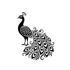 Fototapeta premium Elegant Peacock Silhouette Black Vector Decorative Bird Logo Design