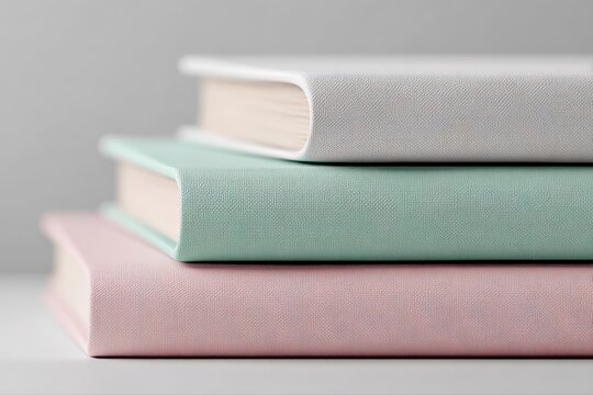 Stack of three pastel colored hardcover books with clean pages, symbolizing knowledge and learning