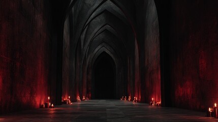Fototapeta premium Gothic corridor candles dark ritual cathedral tunnel moody architecture mysterious space