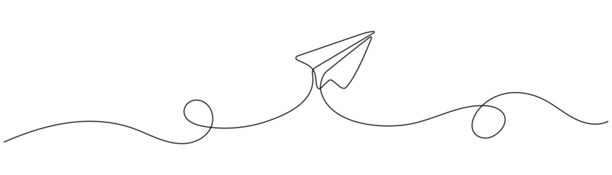 Simple single line paper plane flying with swirl tail line art icon Editable stroke