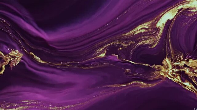 Cinematic Purple and Gold Fluid Marble Swirl Background Animation for Luxurious Abstract Design Presentation Loop Wallpaper Video Art