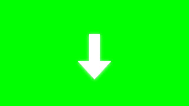 A white arrow pointing down flashes and blinks repeatedly as a motion graphic element for video production