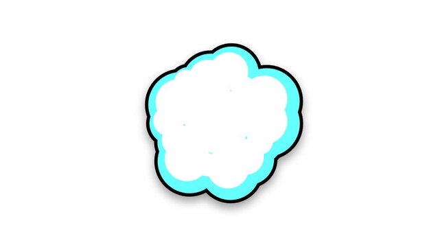 Colorful cartoon boom speech bubble animation with bold yellow letters and a white cloud for comic book effects