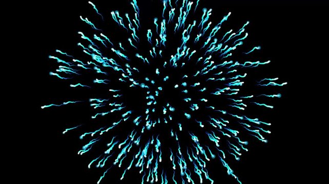 Medical style colorful sperm swimming on a black screen background with speed line seamless loop motion, 3D biological laboratory concept, and scientific reproductive illustration in 4k