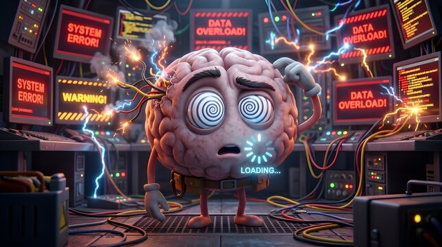 Stressed Brain with Data Overload and System Error