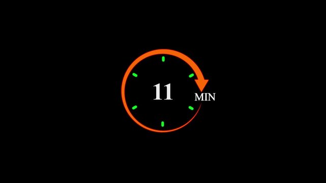 Clock Face Timer - The 11 minutes, stopwatch icon. Stopwatch icon in flat style. white and green background 4k video timer 11 minutes countdown icon. Time measure. The chronometer icon. animation