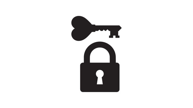 Simple black key unlocking a padlock icon