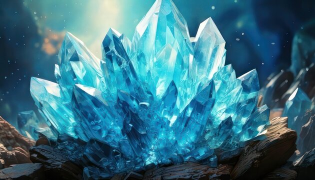 Luminous Blue Crystals - A Captivating Display of Natures Artistry and Geological Wonder.