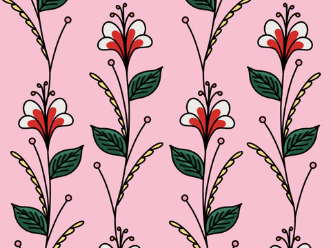Colorful Vintage Floral Seamless Pattern. Retro Geometric Wavy Flower Garden Background for Spring Decoration, Textile, Fabric, and Nature Prints