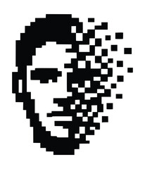 Fototapeta premium Pixalated art illustration of glitch art or fragmented digital portraits, often depicting a face dissolving into squares