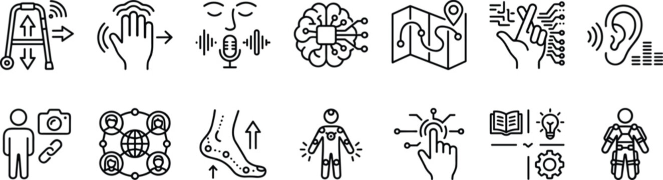Set of modern technology and assistive device line icons