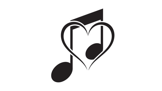 Black heart and music notes icon with love symbol design