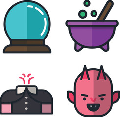 Fototapeta premium Happy Halloween 2026!! Cartoon Halloween magic and monster icon set