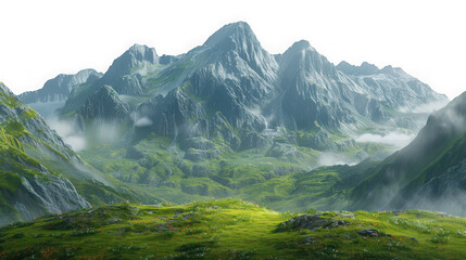 Naklejka premium Misty green mountains with dense forest isolated on transparent background