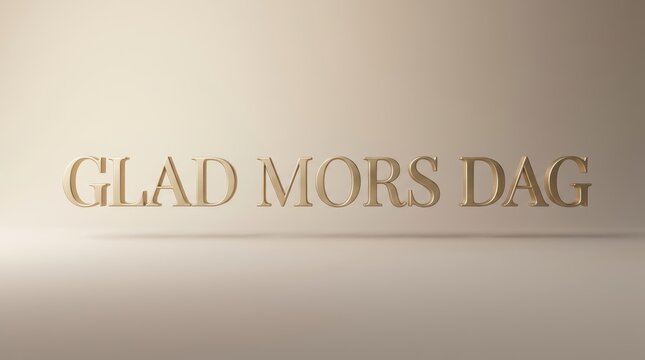 A high-end minimal composition with floating 3D lettering &ldquo;Glad Mors Dag&rdquo;, soft shadows beneath each letter, neutral gradient background in warm beige tones