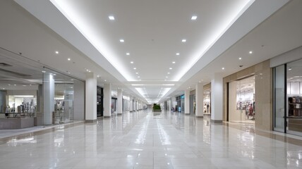 Obraz premium Modern Interior of a Bright, Empty Retail Shopping Mall with Polished Floors and Display Windows