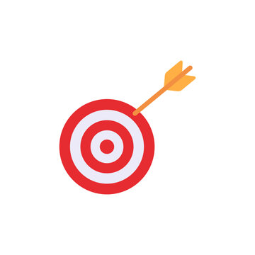 Bullseye target with arrow missing center goal, colorful illustration