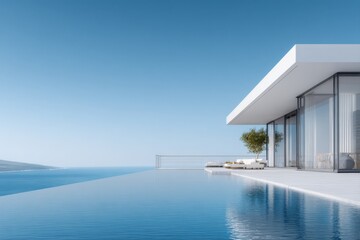 Obraz premium Luxury Modern Villa with Infinity Pool Overlooking the Ocean on a Clear Day