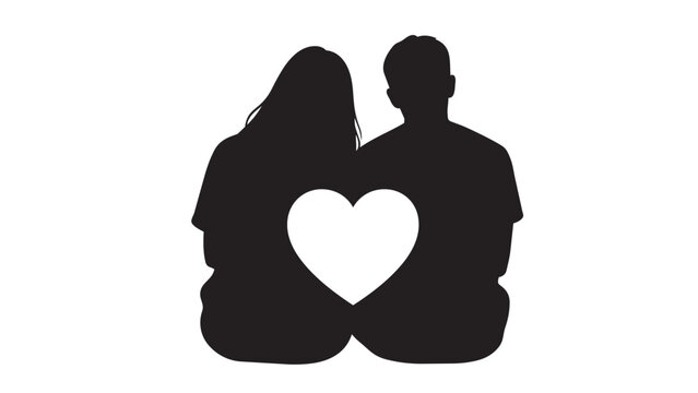 Couple silhouette hugging with heart shape between them