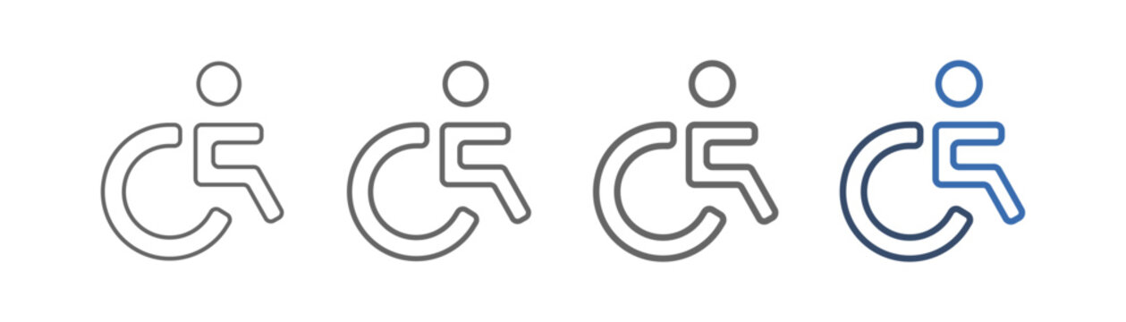 
outline icon set of assistive technology with disabled design sitting