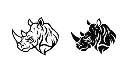 Stylized rhinoceros head illustrations in linear and solid black styles for versatile graphic design applications including logo creation and animal themed branding © Canvas