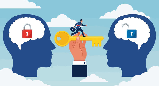 Creative problem solving, business concept, idea sharing, key to success, partnership, collaboration, innovation, teamwork vector