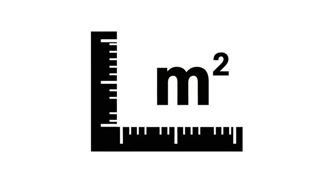 Square meter, area icon, measurement symbol, m2 sign, ruler logo