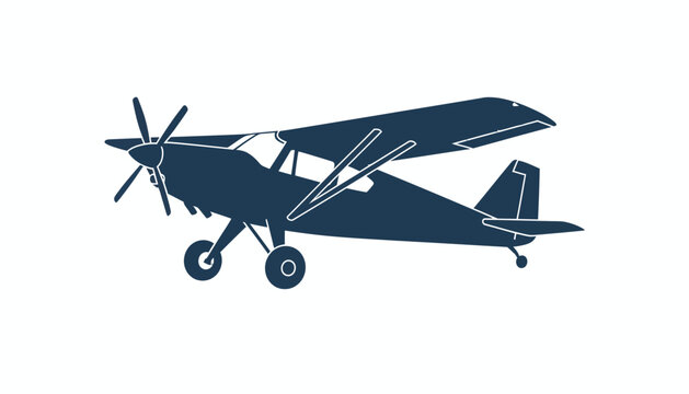 Vintage Biplane, Navy Blue Airplane, Propeller Aircraft, Vector Illustration
