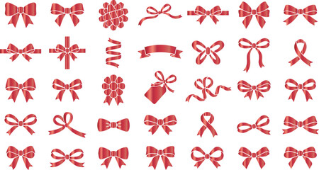 Red Ribbon Bow Set for Gifts and Celebration © Vector 4 You